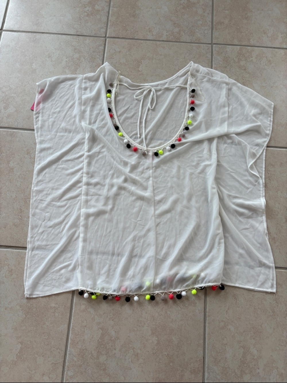 White Pom-Pom Trim Women's coverup